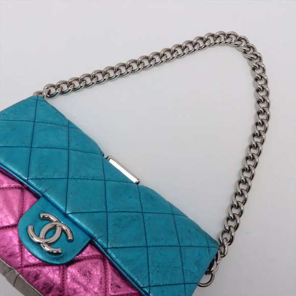 Chanel Metallic Shoulder Bag CC Matelasse Quilted Leather Pink/Blue/Black/Silver - Picture 12 of 16